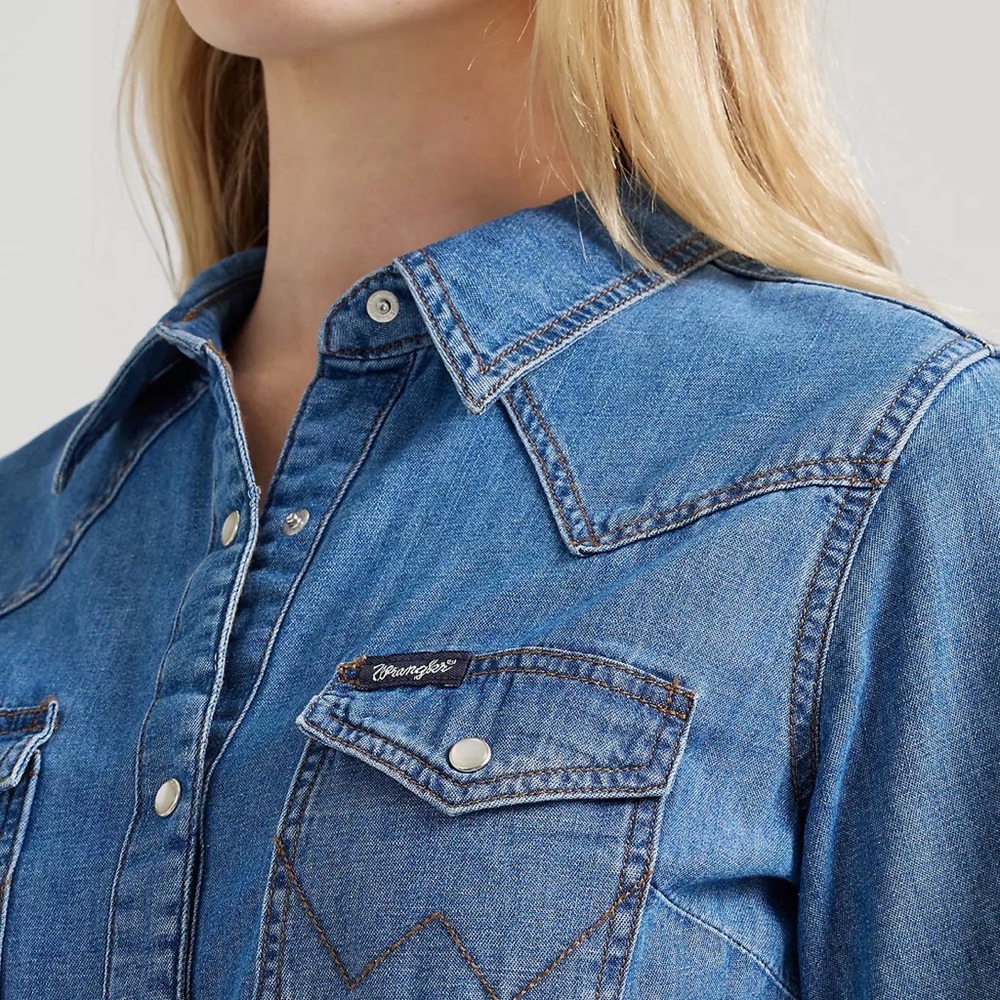 Denim Shirt Mini Dress with Self-Tie Waist - Picture 3 of 6
